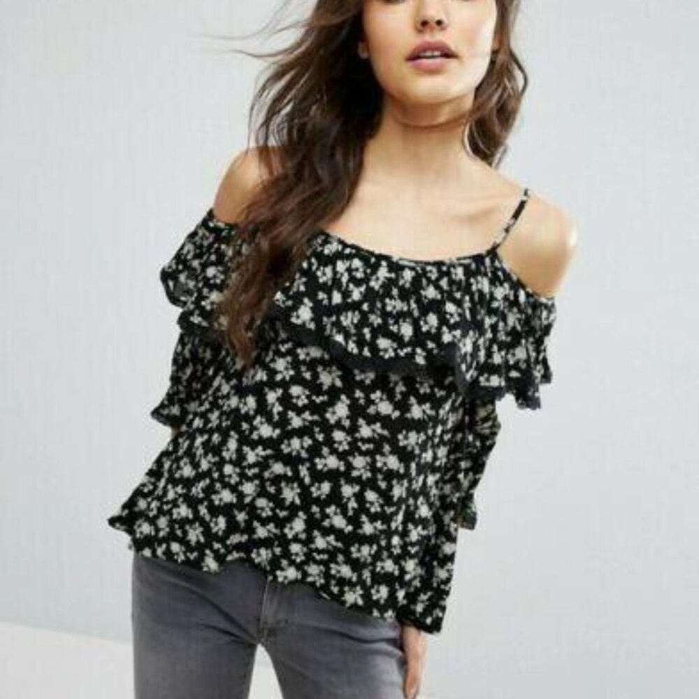 Denim & Supply Ralph Lauren Floral Printed Blouse Top Cold Shoulder XS